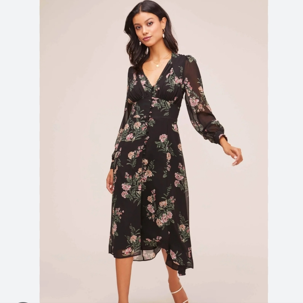 NWOT ASTR the Label floral sheer sleeve midi dress